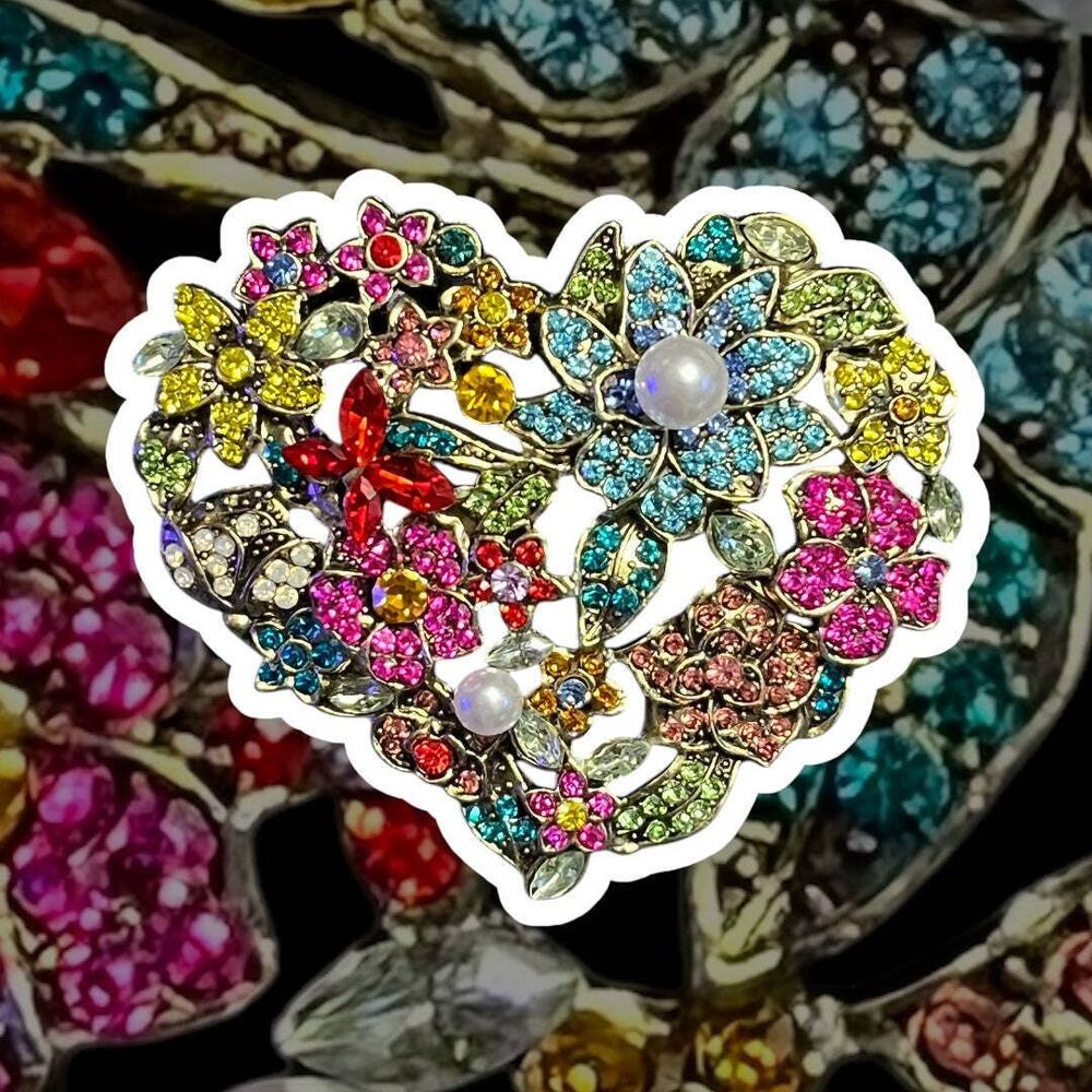 Elegant Baroque Large Heart Love Flower Brooch - Picture 2 of 4